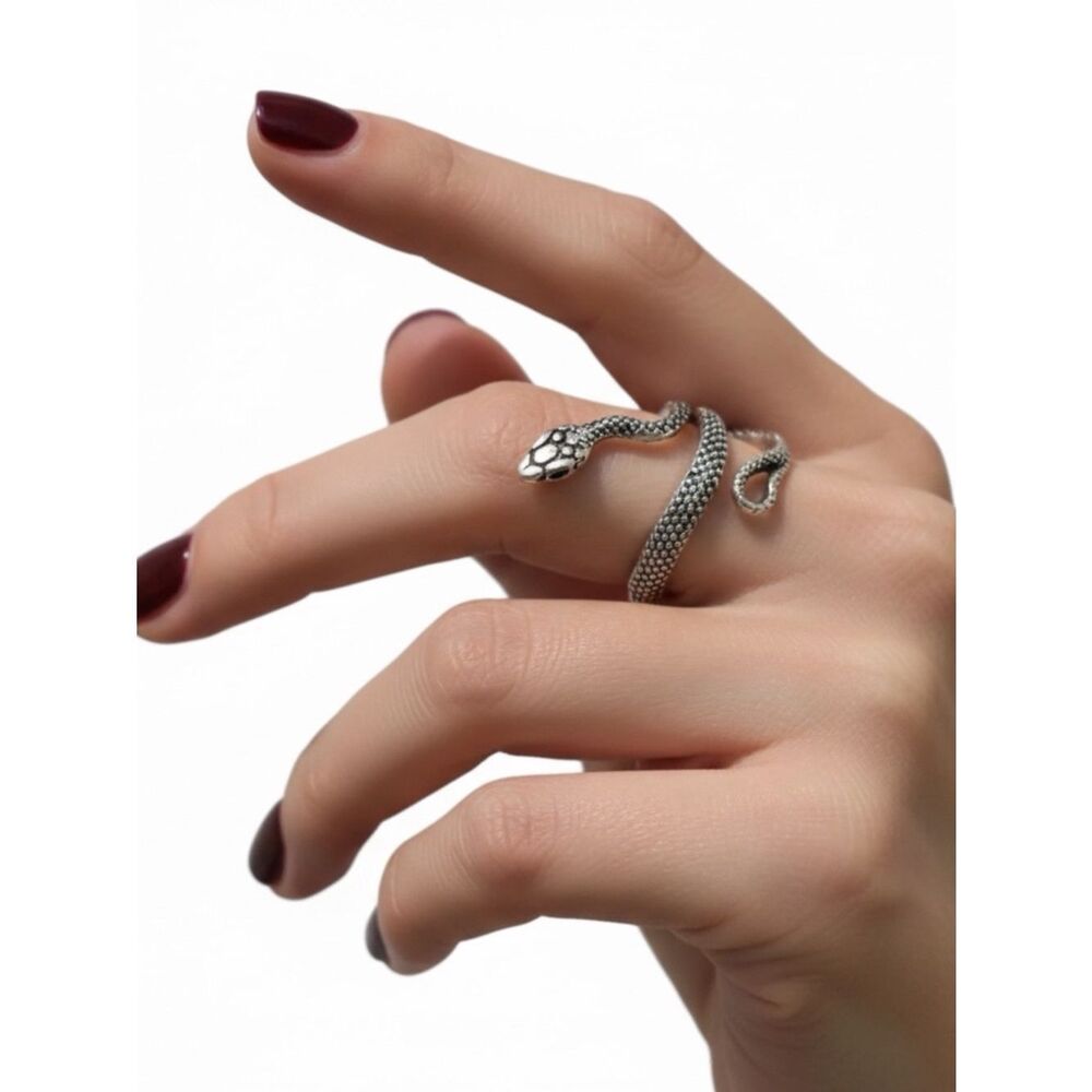 Antique Silver Heads Up Snake Wrap Ring 8 NWT Gothic Serpent Band